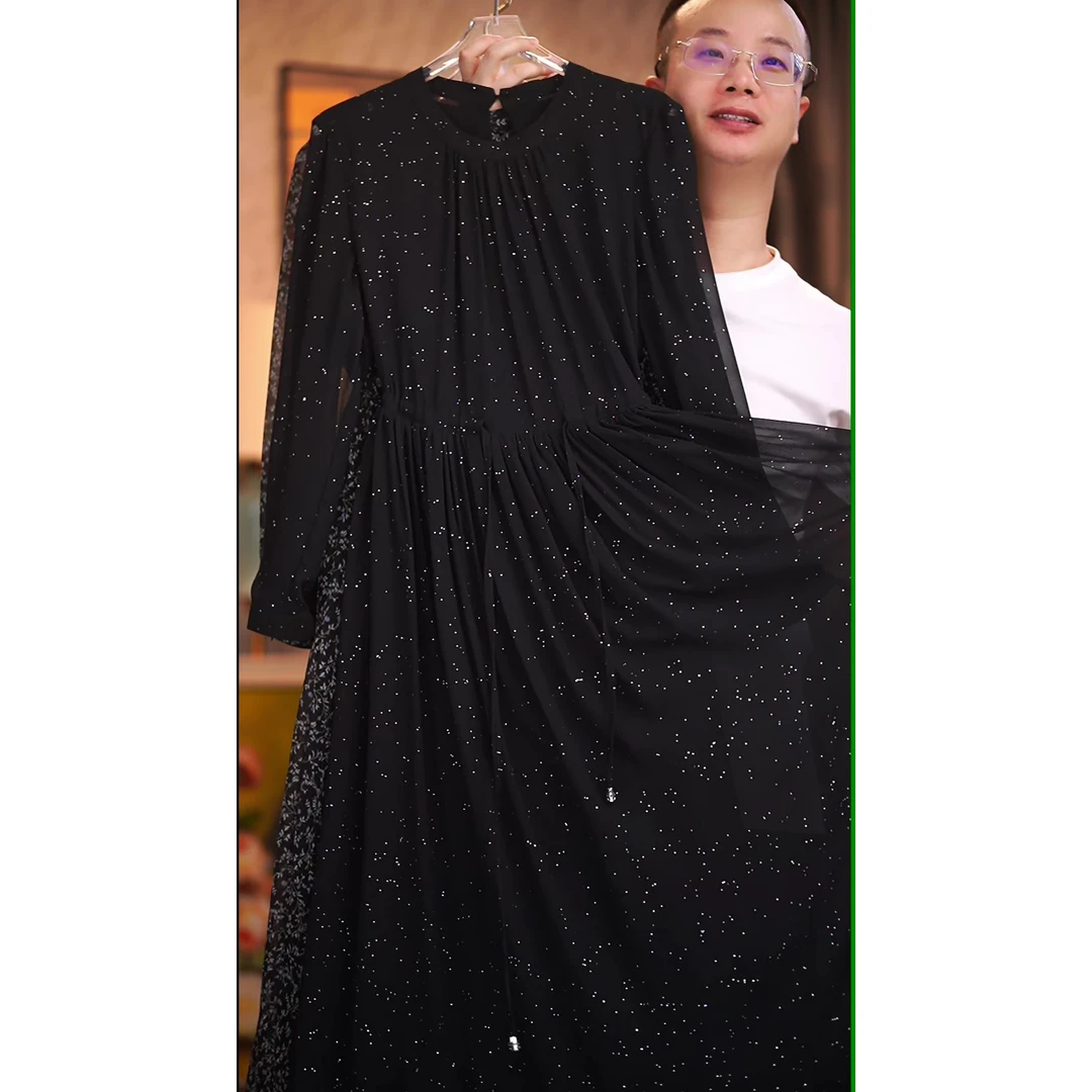 新C83满天星长袖宽松连衣裙女装连衣裙显瘦碎花长款