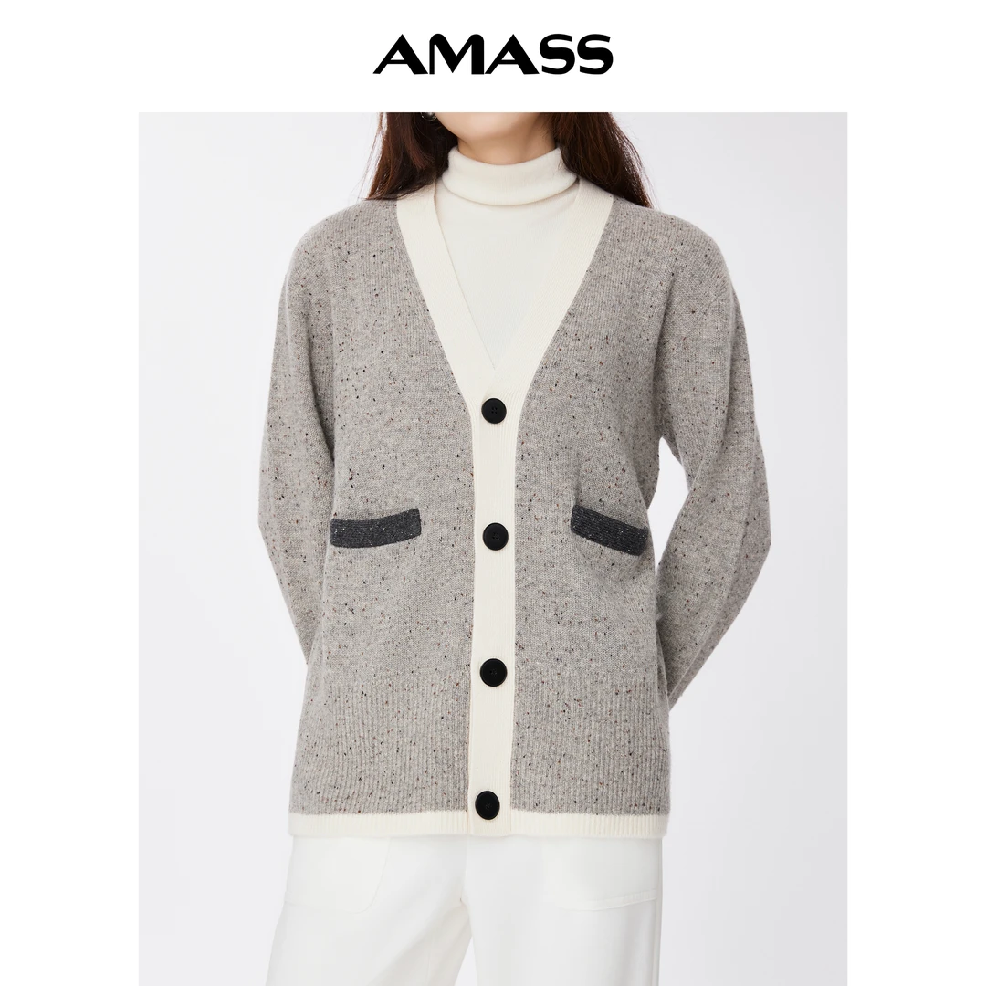 AMASS/阿玛施冬拼接设计廓形长袖圆领针织开衫女5499238