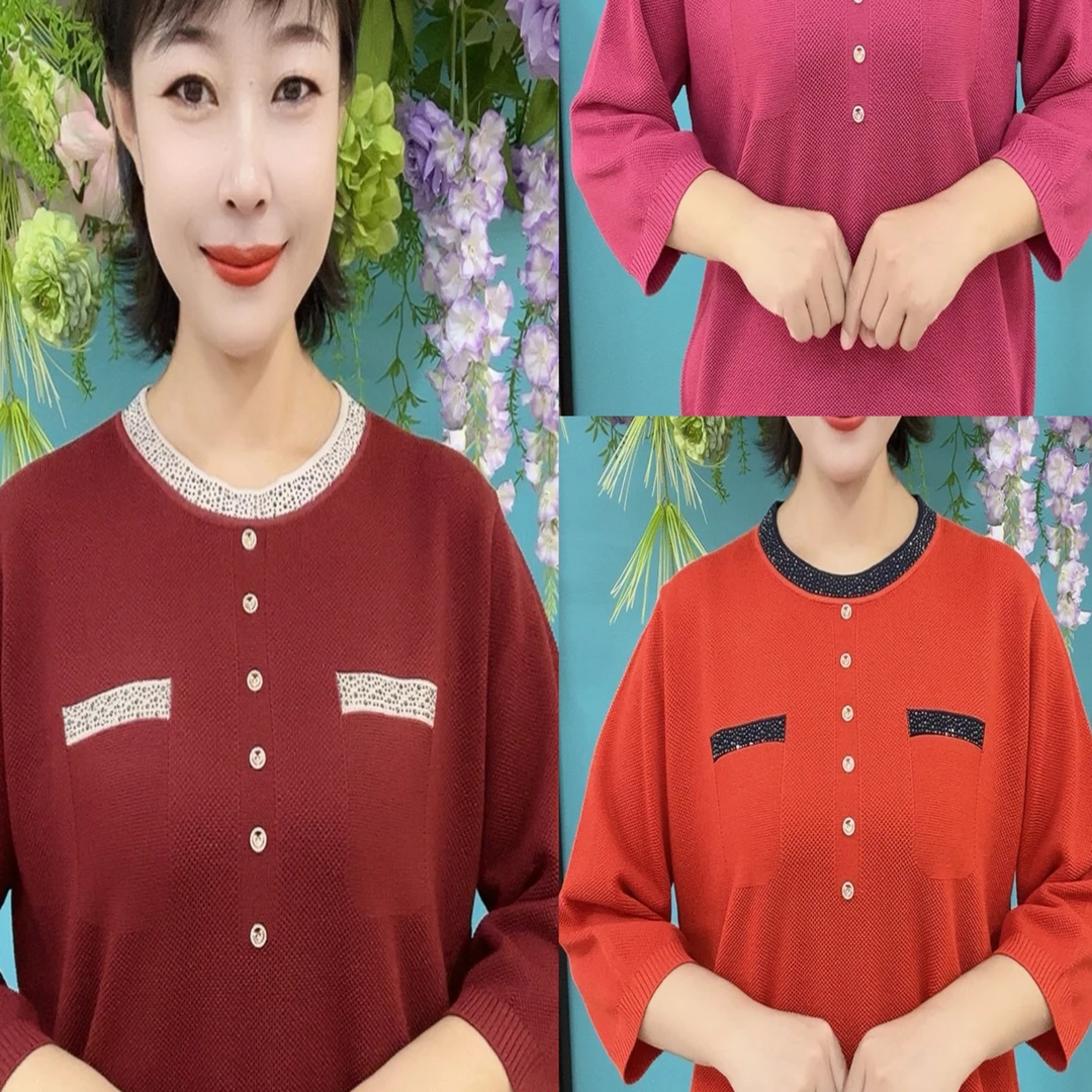 圆领香风分袖妈妈衫