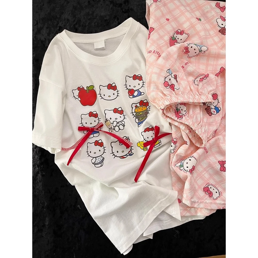 【甜美凯蒂猫】韩系宽松可爱短袖睡衣女春夏季新款长裤套装家居服