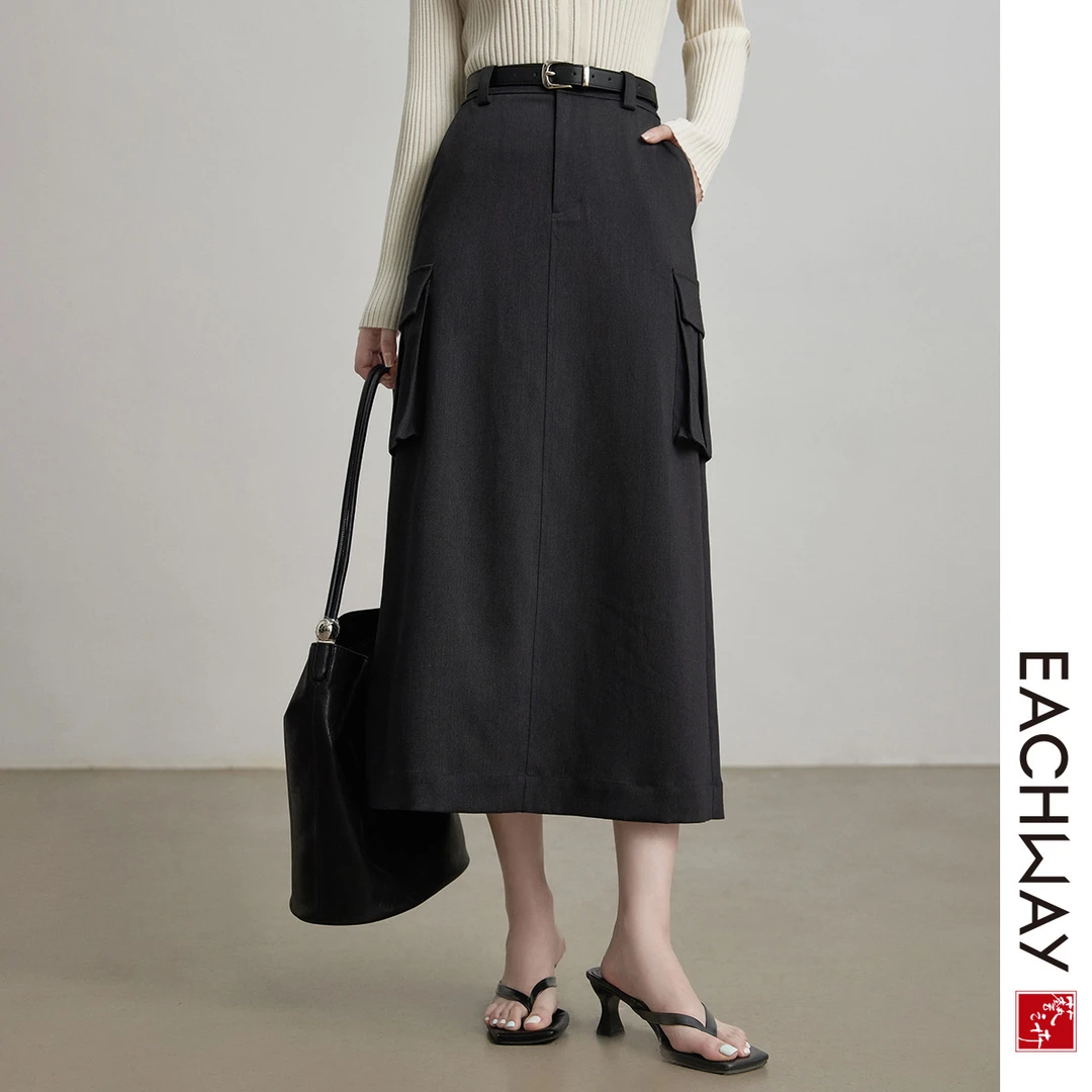 【设计感户外工装风】造型感半裙2025春夏显瘦双褶直筒裙女