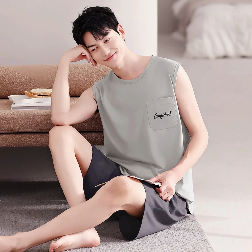 【纯棉+弹力氨纶】男士睡衣夏季两件套+两口袋【线下实体门店品质】