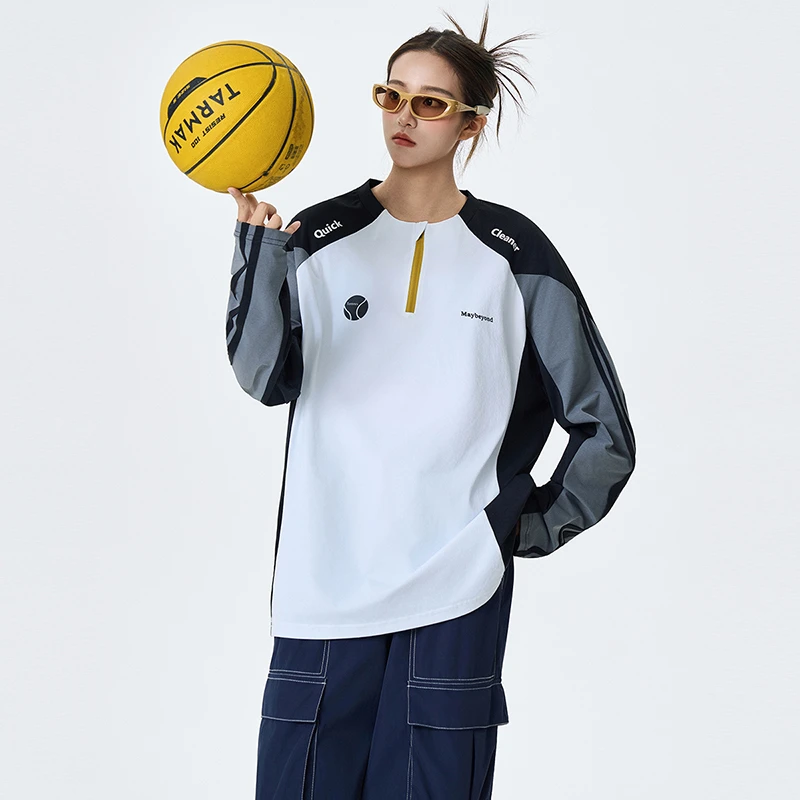 ABTM半拉链拼接撞色骑行T恤男女透气吸湿运动上衣轻薄速干打底衫