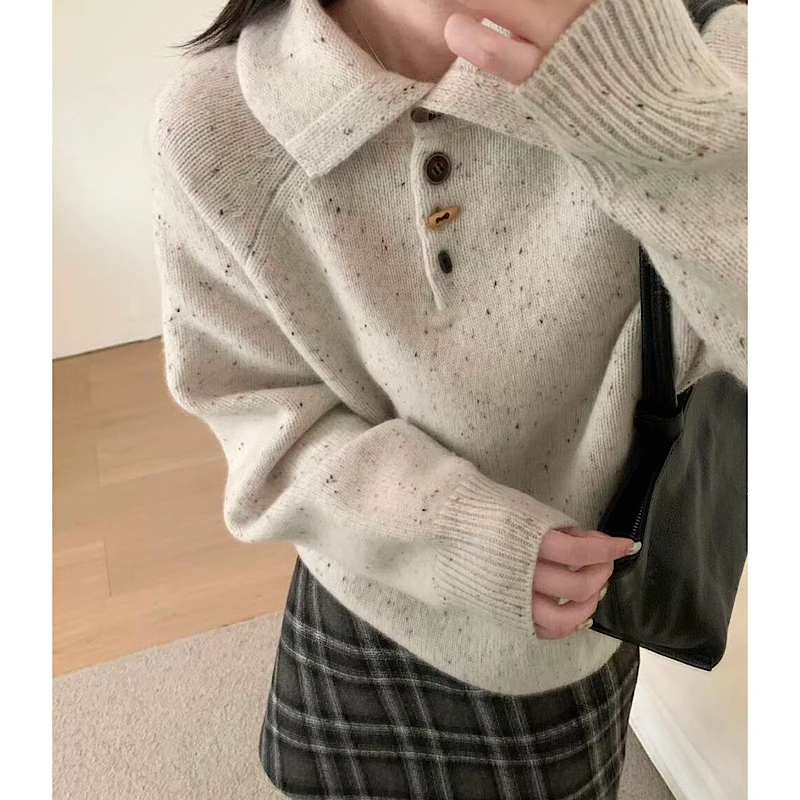 婷～100%羊.毛宽松百搭加厚花纱针织衫上衣女