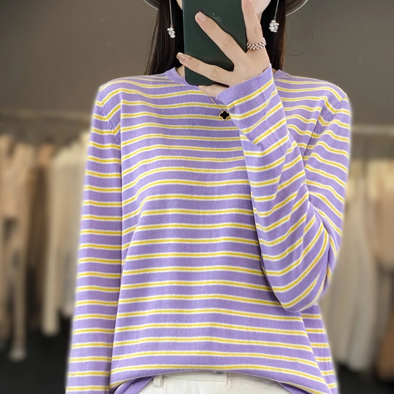 哥弟阿玛施正品2025春节长袖圆领针织衫法式条纹显瘦内搭外穿洋气