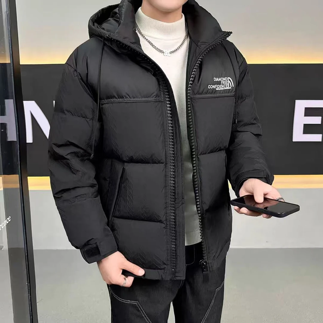 男士冬季拼色连帽棉服短款时尚休闲保暖外套