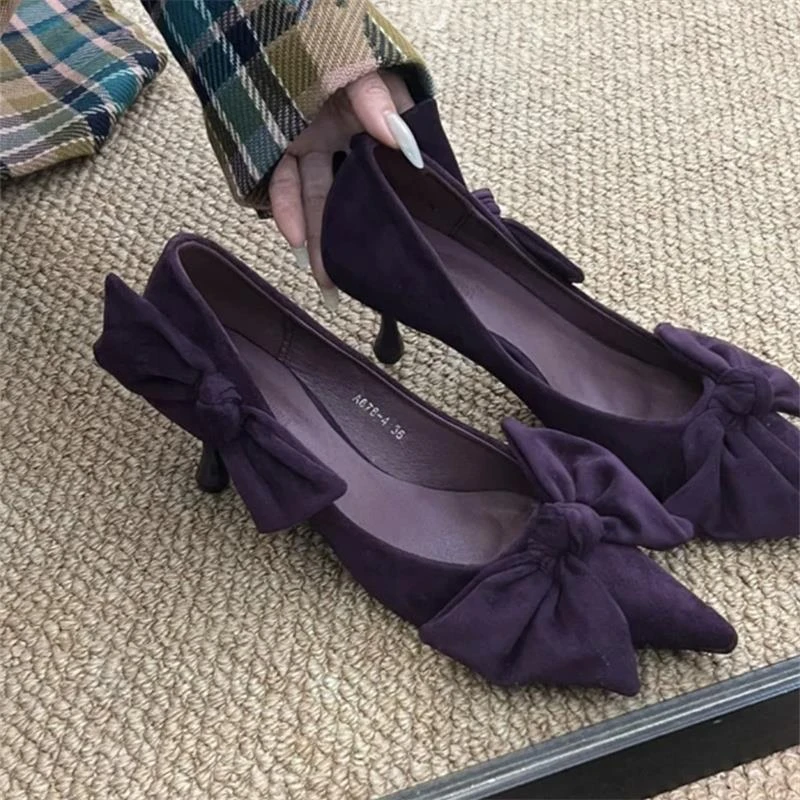 【高奢&达人款】轻奢法式蝴蝶结尖头高跟鞋女细跟2025新款绝美丝