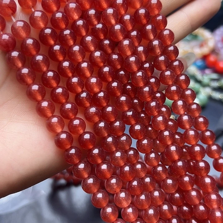 玛瑙/玉髓合金珠宝半成品T945   8m天然玛瑙红宝玉石圆珠两条