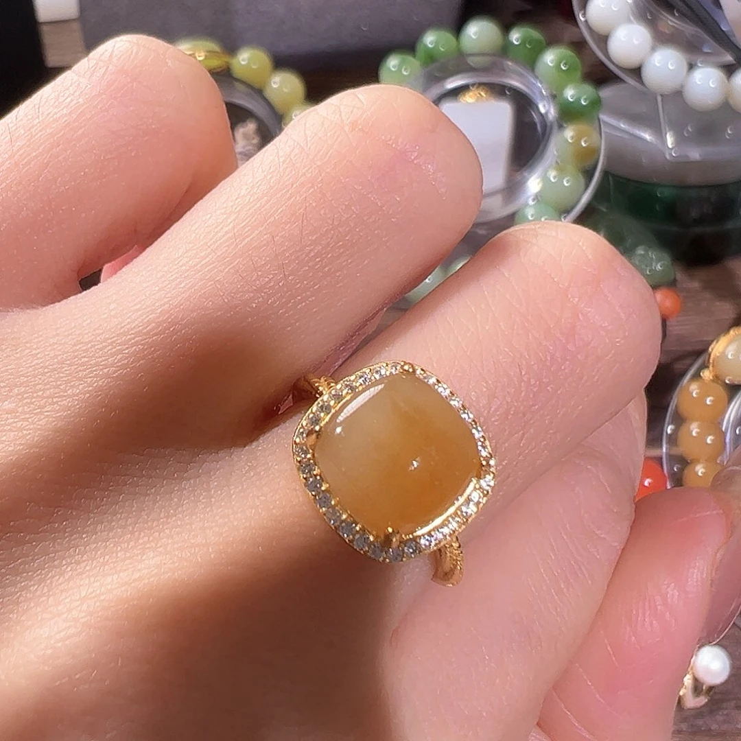 和田玉（糖玉）戒指银S925镶嵌