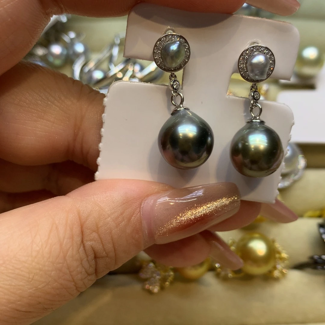 银S925镶嵌耳饰海水珍珠