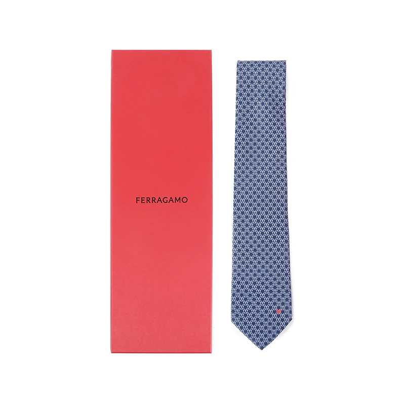 未使用 FERRAGAMO/菲拉格慕 男士通体心形印花领带 351238