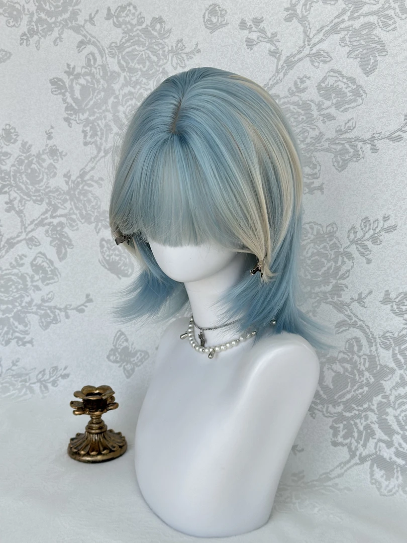 【原创】视觉系渐变帅气鲻鱼头中性风白金渐变浅蓝英雄全头套假发