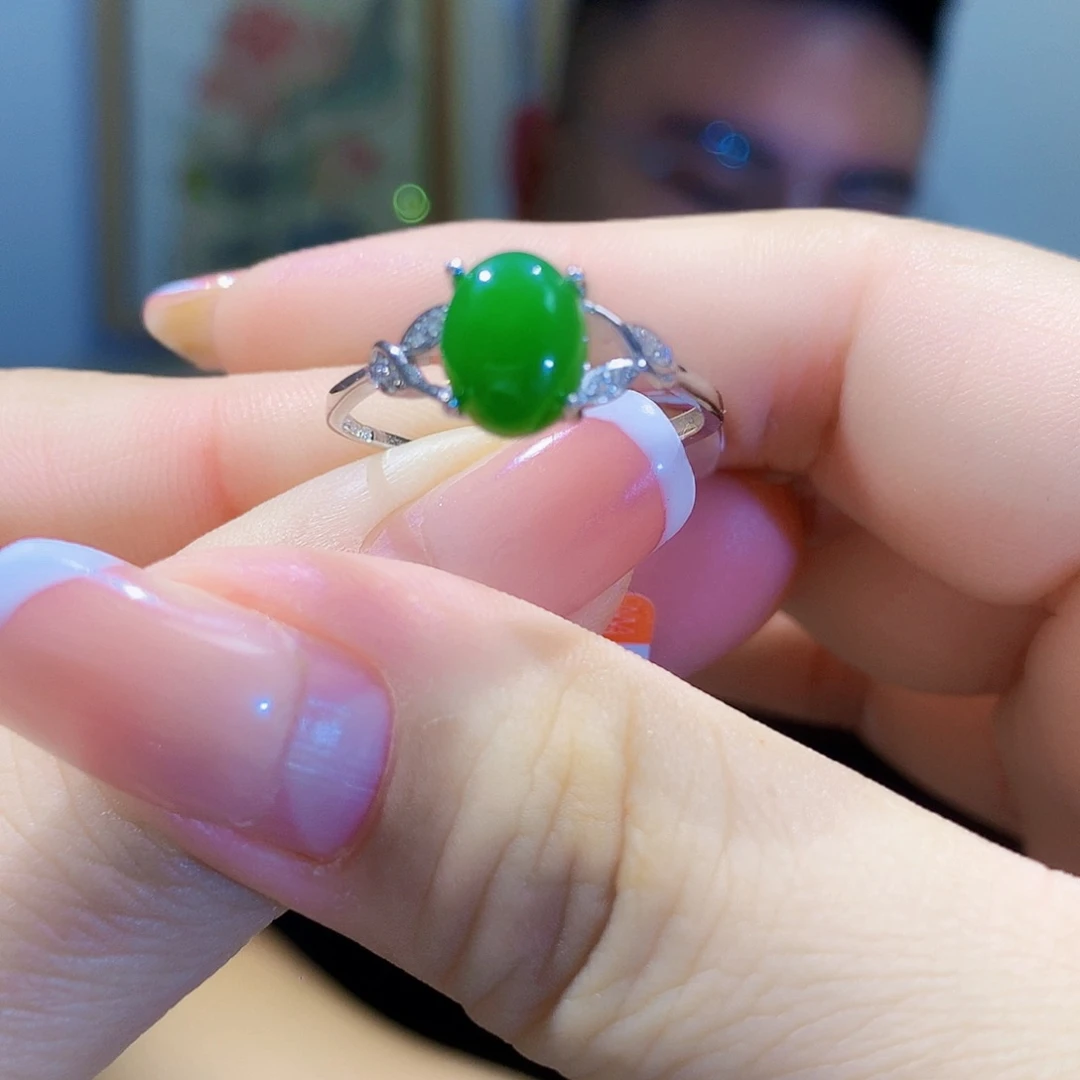 和田玉（碧玉）戒指银S925镀金镶嵌
