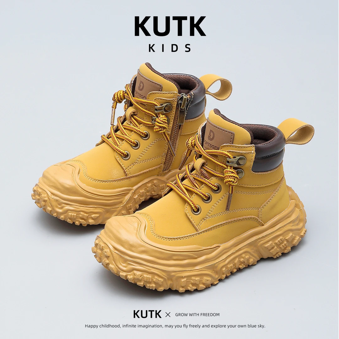 儿童马丁靴2025秋冬季男童靴子户外运动短靴女童加绒保暖大黄靴潮