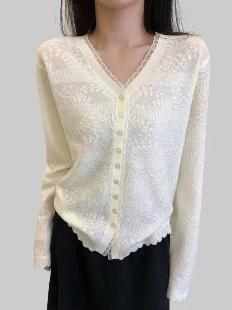 【XIAOHUIHUI】   面料对撞   |    拼接设计提花欧根纱针织开衫