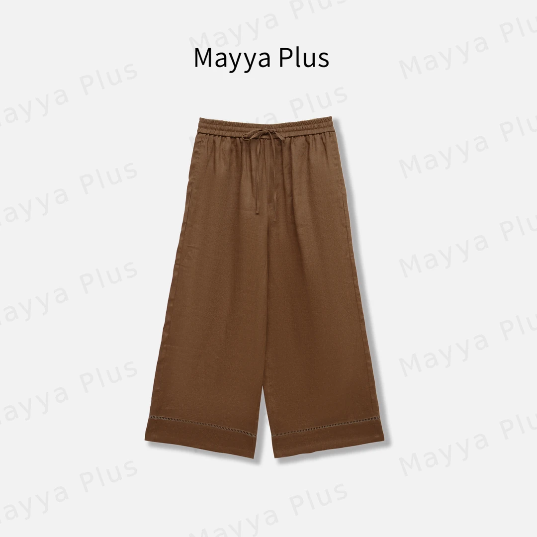 【日落沙丘】Mayya Plus麦芽定制亚麻休闲直筒女裤阔腿长裤32528358