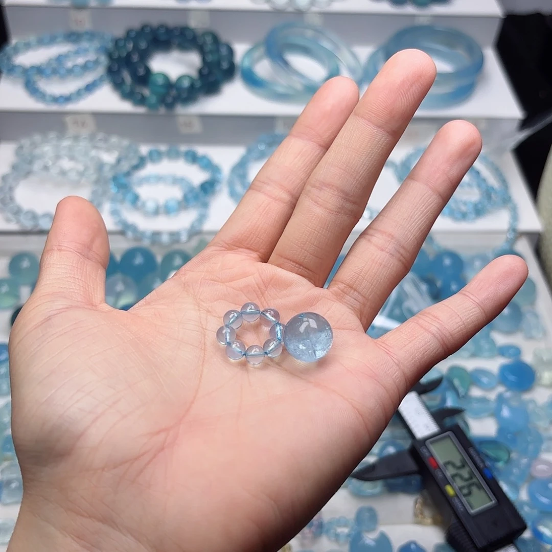 水晶手串未镶嵌海蓝宝单珠13.8咪特价39加29跑环