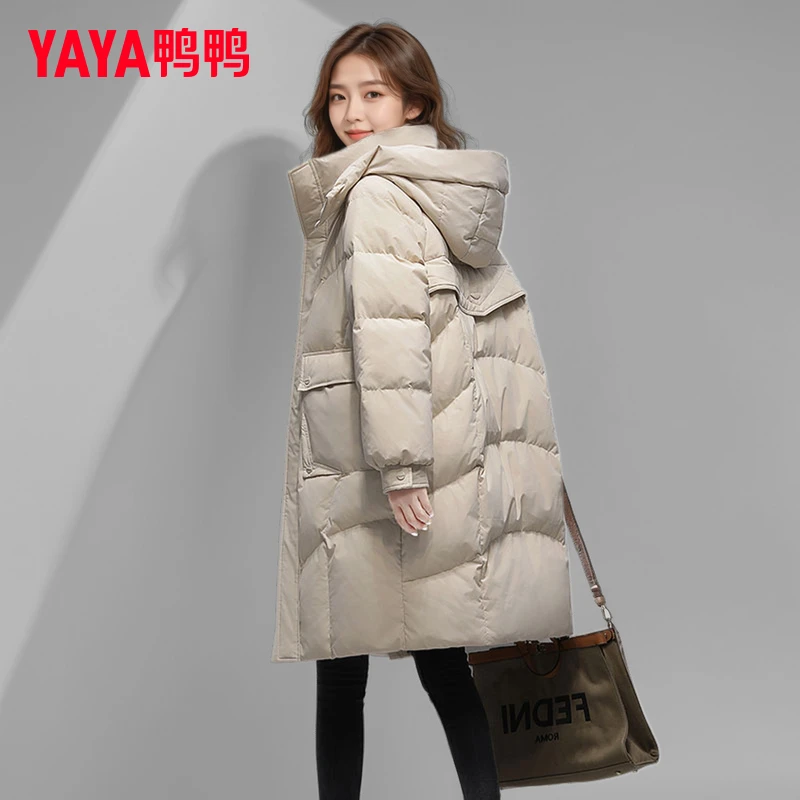 YAYA/鸭鸭羽绒服女新款韩版冬季中长款休闲连帽保暖加厚外套百搭