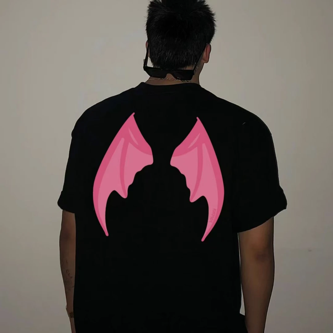 美式重磅复古恶魔印花小众设计感短袖t恤男夏季宽松纯棉情侣半袖