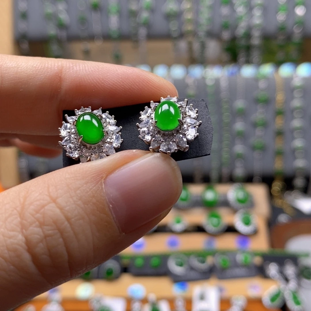 颈饰银S925镶嵌翡翠21号7×5