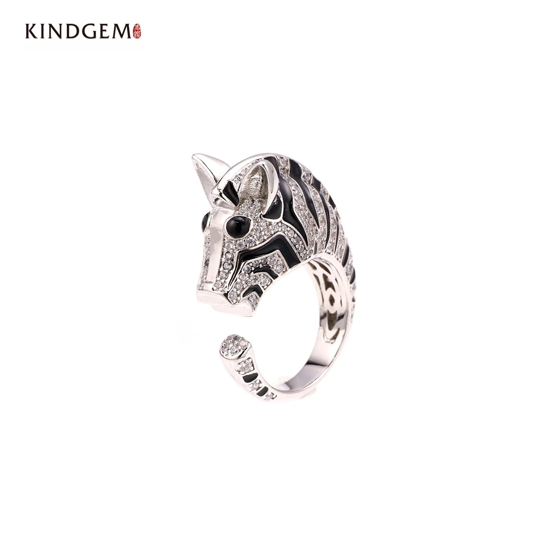 铜合金合成锆石戒指 BL92XOFC-23049 银色斑马经典百搭时尚戒指