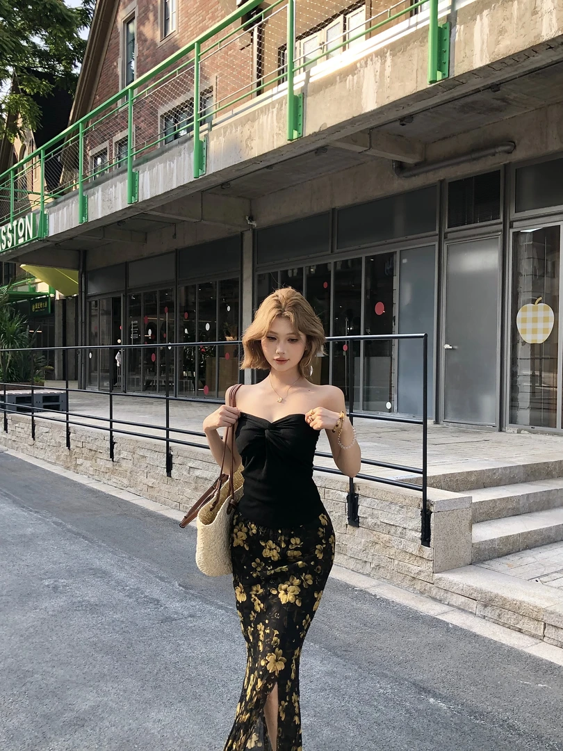 YUGEZHANG【氛围天花板】背心裹胸带胸垫气质纽结抹胸上衣显瘦性感