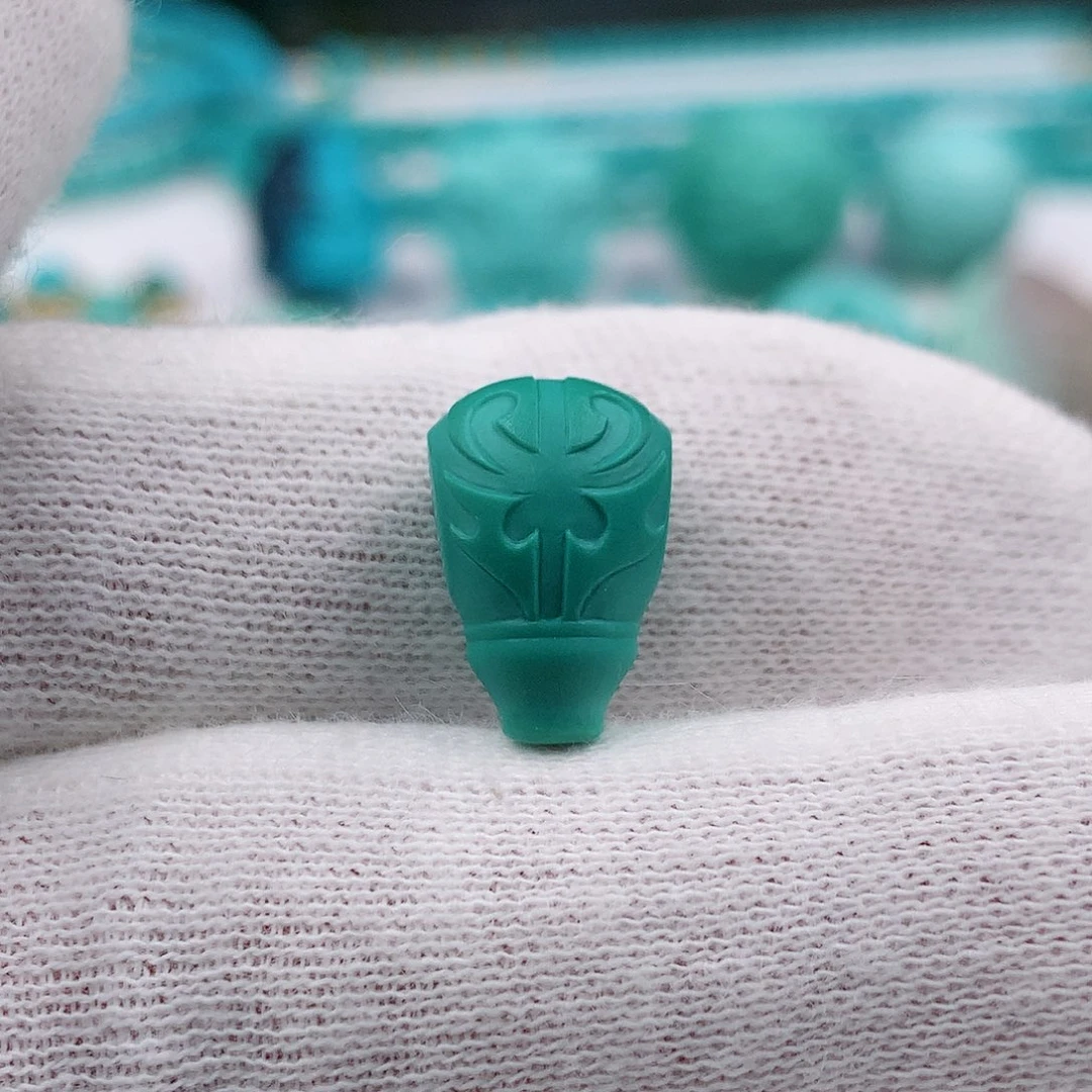 绿松石博古纹三通9.8mm未镶嵌美***段