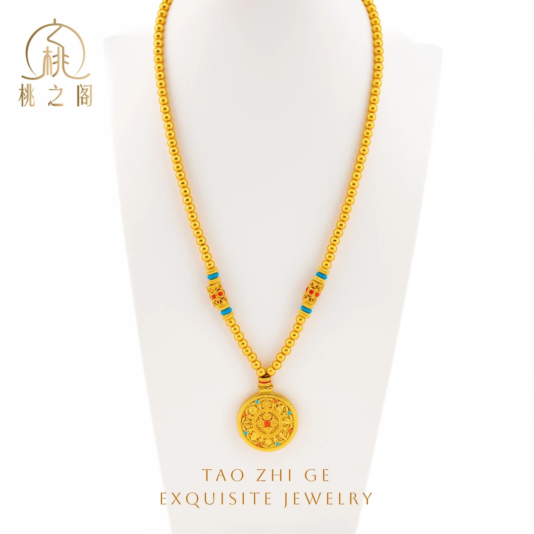 铜合金树脂吊坠 新中式国风六珠富贵八宝罗盘吊坠项链AG1164
