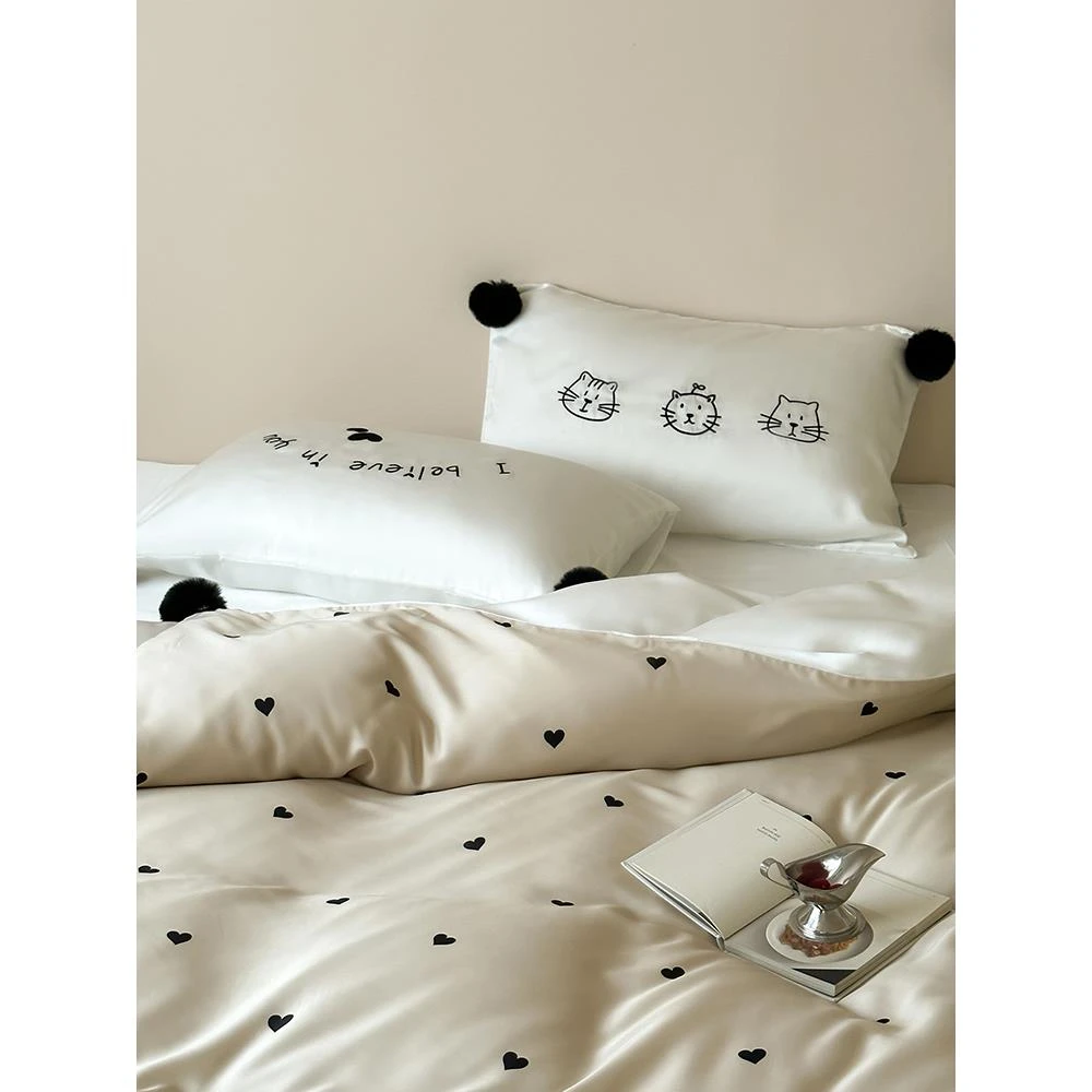 薄款轻奢60s兰精天丝四件套卡通ins风波点夏天凉感莱赛尔床品套件