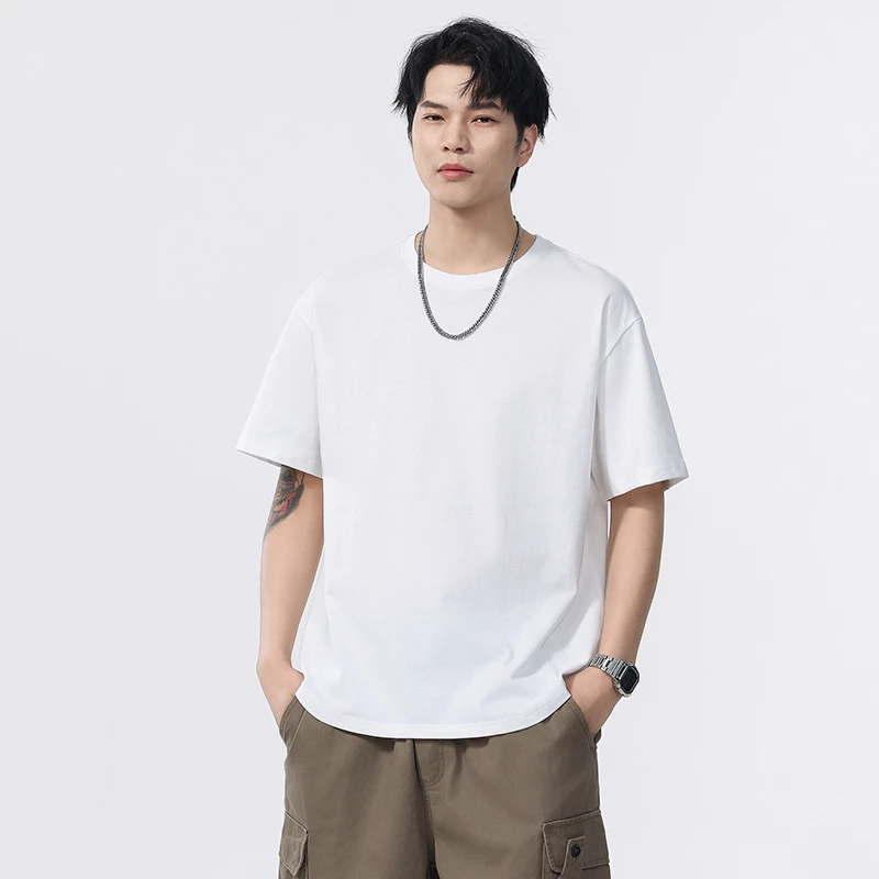 纯棉重磅230克短袖T恤男宽松潮牌时尚百搭美式燕尾下摆