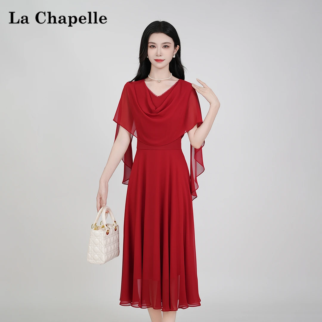 【拉夏贝尔】夏季法式设计感显瘦松紧腰短袖连衣裙