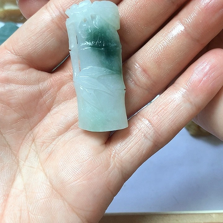 未镶嵌定制翡翠人***³缅甸翡翠手工雕刻竹节