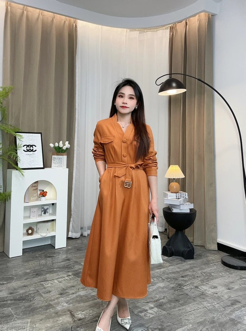 小个子高奢连衣裙加绒加厚冬季新款气质通勤显瘦长袖连衣裙2751