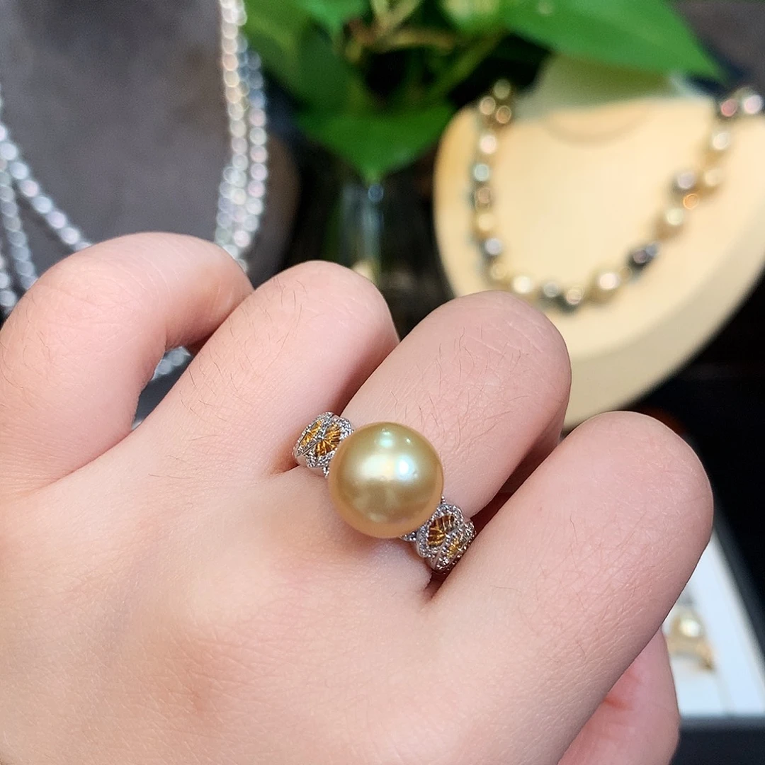 戒指海水珍珠银S925镶嵌