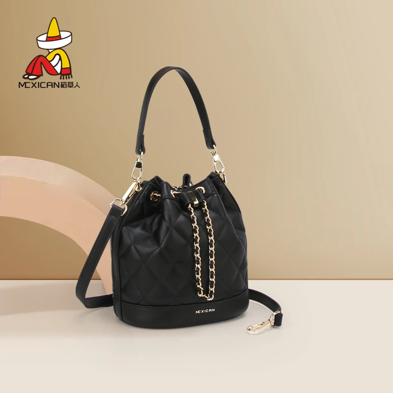 稻草人女包真皮新款包包女2025年爆款水桶包高级感小众牛皮斜挎包