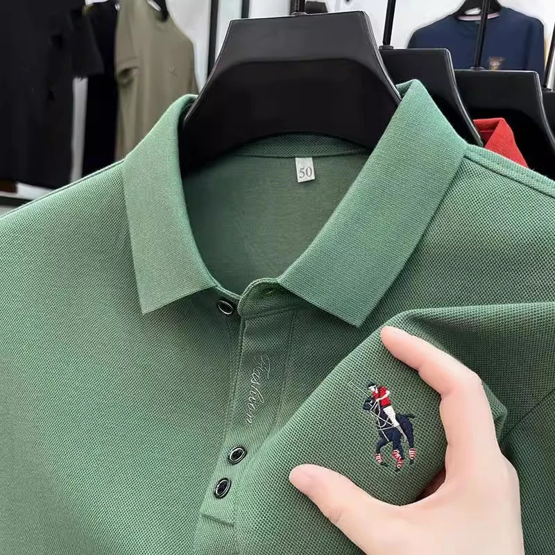 保罗正品长袖t恤男士100%纯棉高端翻领中年爸爸装polo衫打底上衣