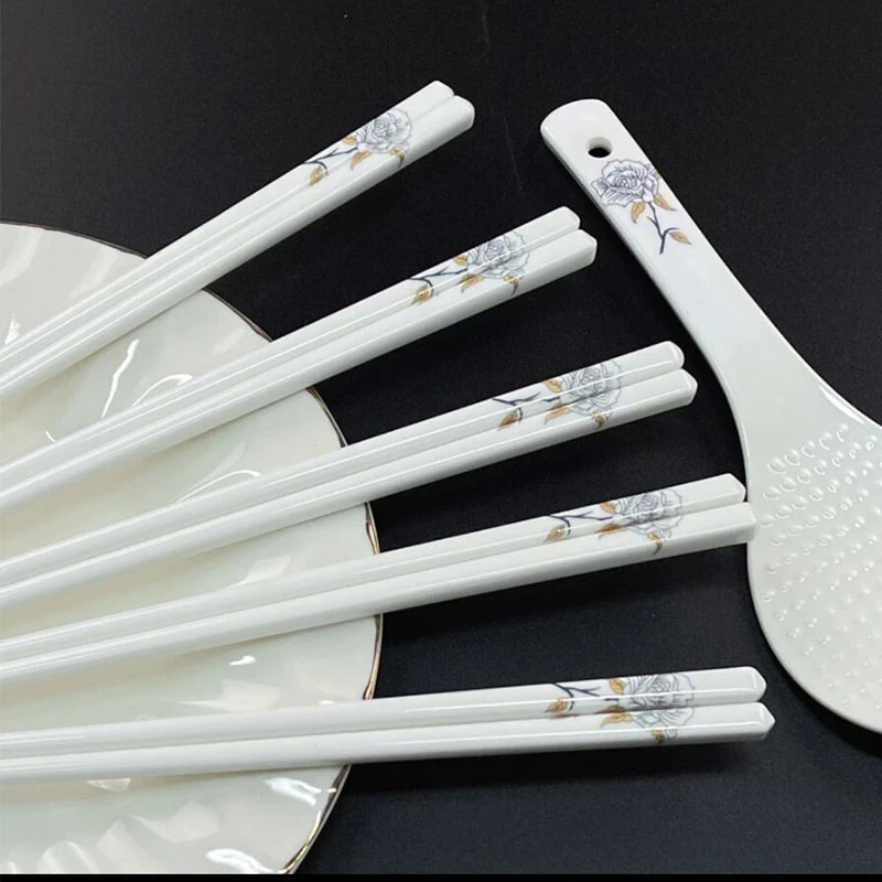 发金丝牡丹骨瓷筷子10双+饭铲 破损联系客服