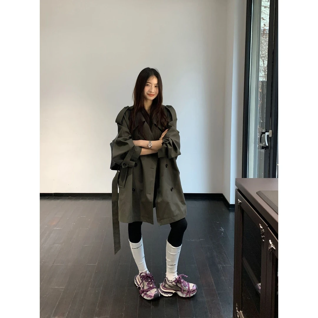 系带风衣外套女春季新款小个子复古休闲中长款高级感时尚流行大衣