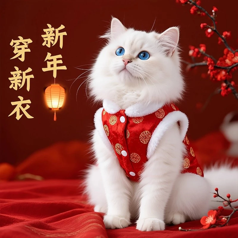 猫咪衣服冬季新年加厚过年棉衣拜年马布偶小猫宠物必备物品衣服