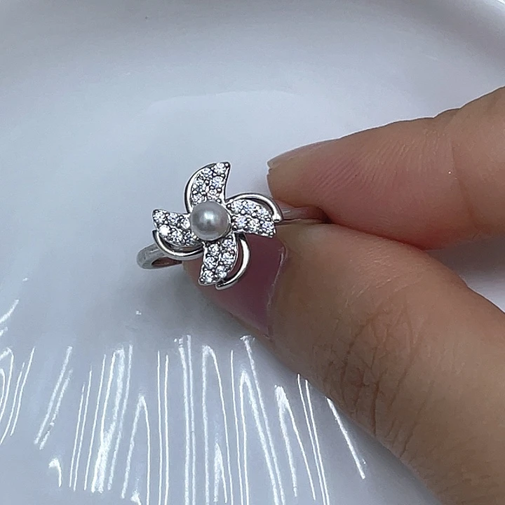戒指银S925镶嵌淡水珍珠