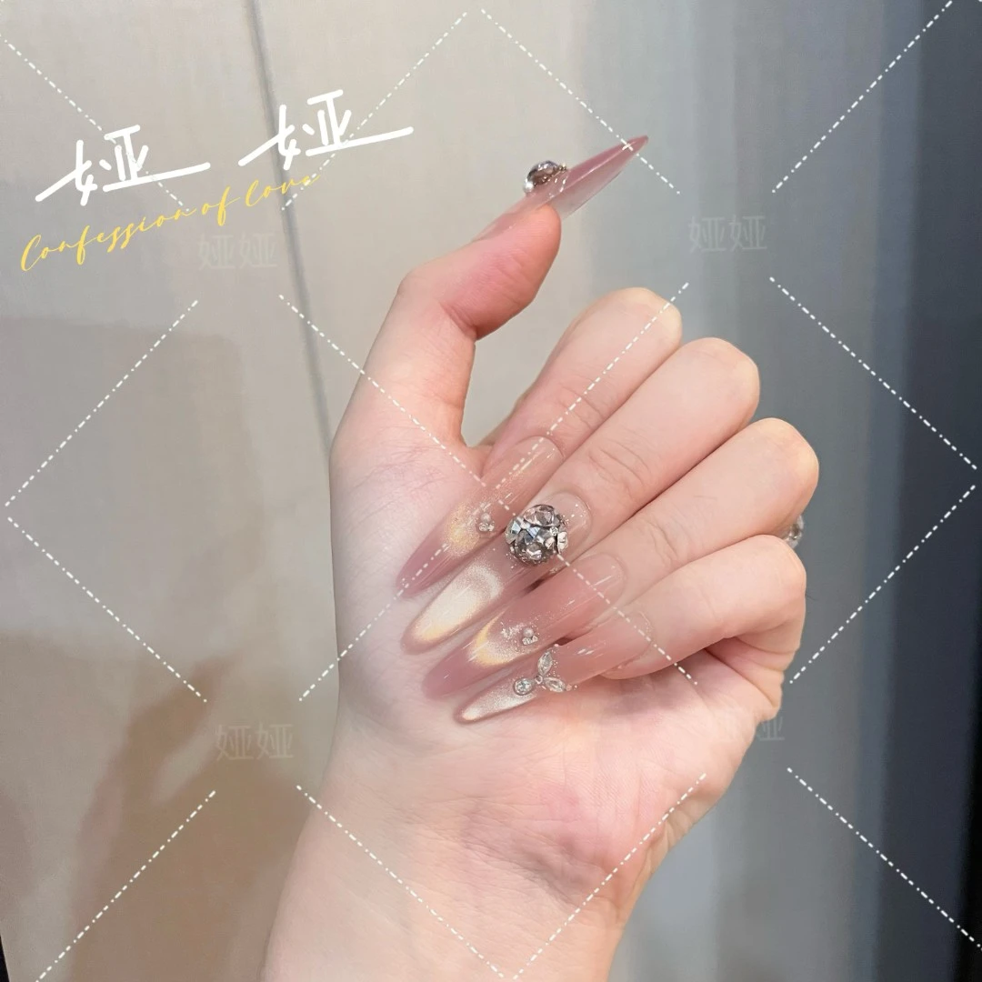 【枚夕缘】高品爆款纯手工穿戴甲绵密猫眼蝴蝶高级美甲贴 绿色