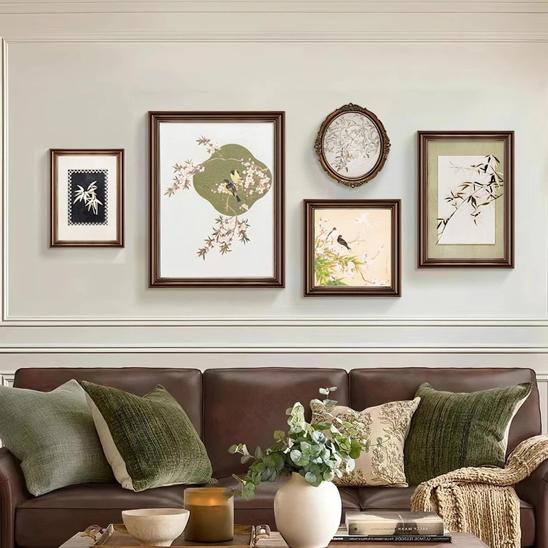 美式装饰画客厅法式复古砂岩沙发背景墙面高级感壁画五联组合挂画