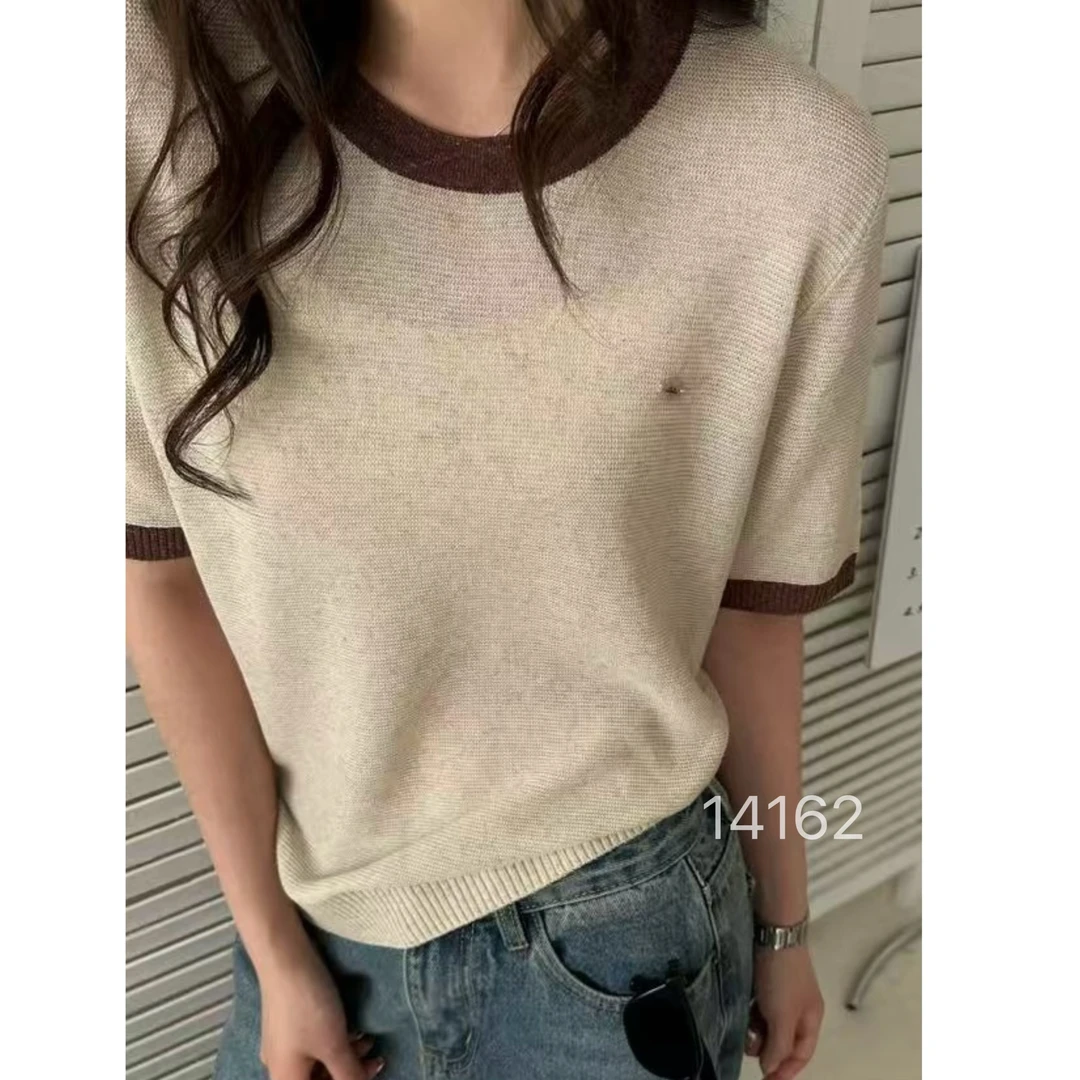 14162（部分无水洗唛，介意慎拍）WANGDAN新款领口袖口撞色圆领短袖