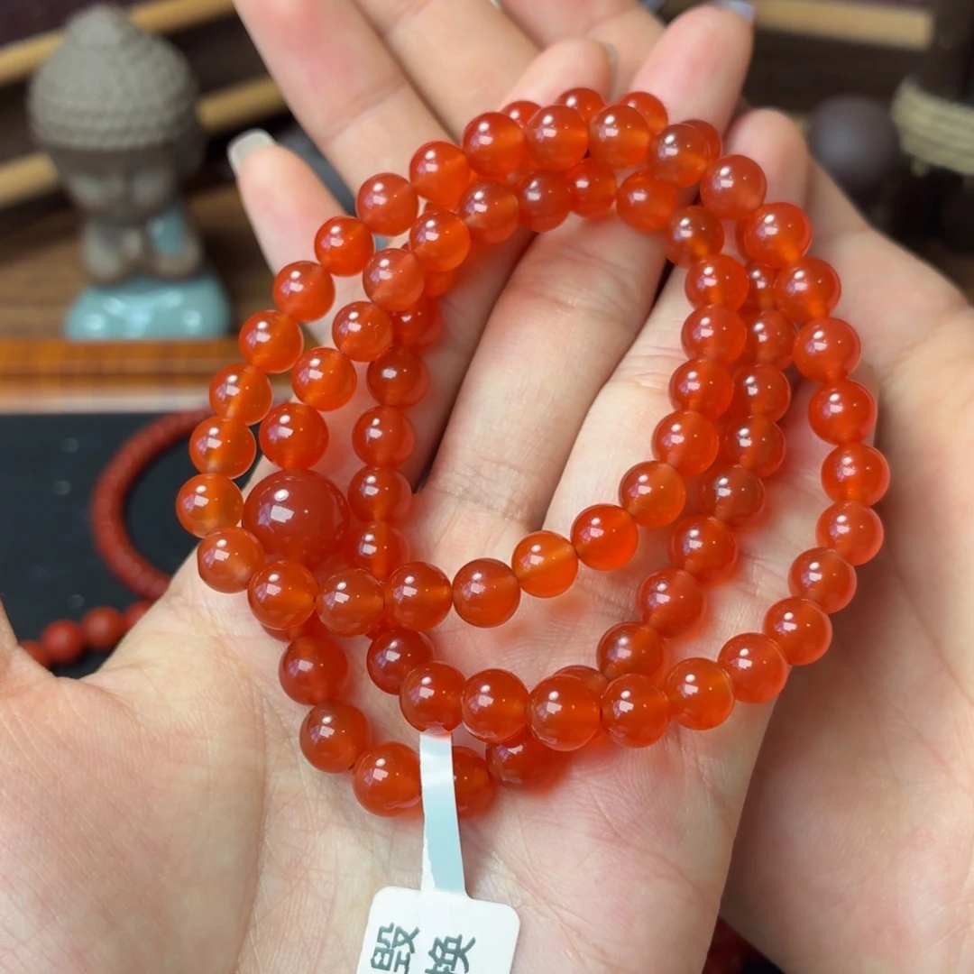 心***飘南红玛瑙未镶嵌手串保山原矿南红河湾冰红塔链卡6+