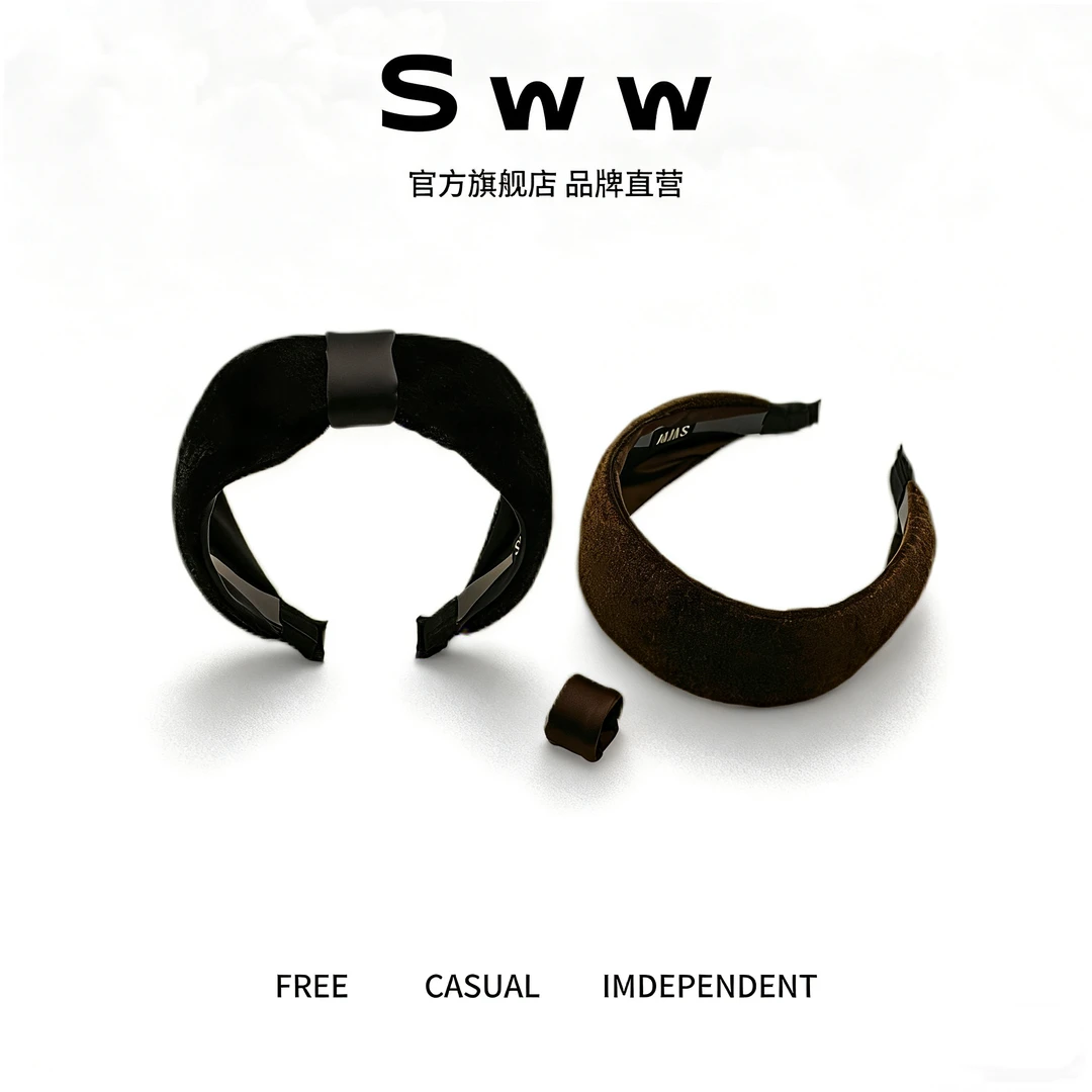 SWW设计师款丝绒卡扣蝴蝶结宽边发箍两戴百搭发箍