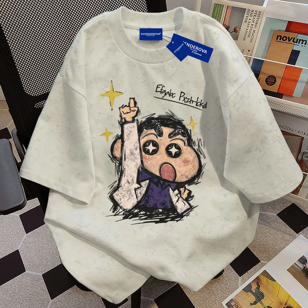 100%纯棉潮流日系字母扎染短袖t恤男女夏季爆款宽松圆领情侣上衣