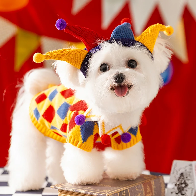 秋冬新款疯狂马戏团衣服狗狗变装毛衣套中小型犬泰迪比熊宠物服饰