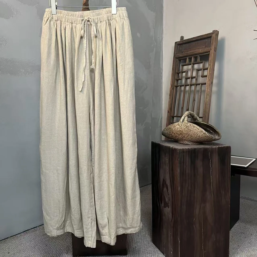 MX069-1（裤长95公分）原创设计亚麻松紧腰阔腿裤