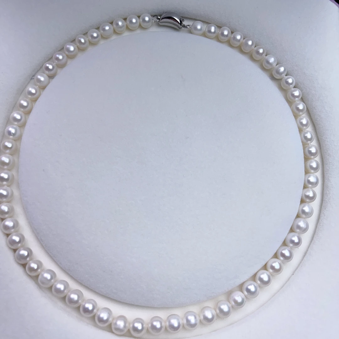 送礼7-8mm无核淡水珍珠项链白色近圆微瑕项链 元宝百搭时尚