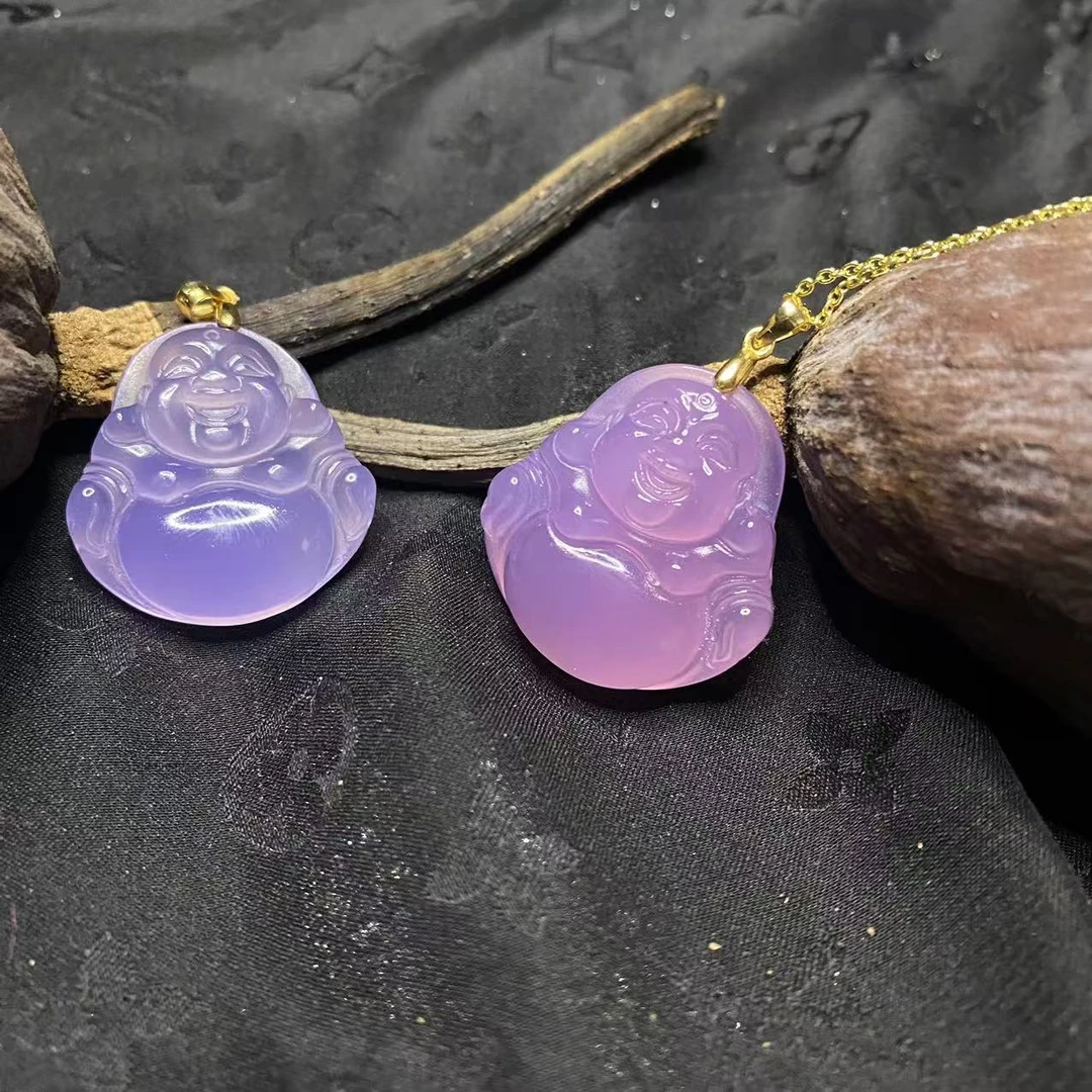 【玉合缘】天然高冰玛瑙玉髓佛公925银镶嵌吊坠-多样性发一 7226